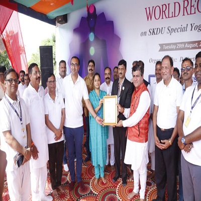 World record created by maximum number of people doing 35 Yogasanas in 10 minutes in Shri Khushal Das University campus, recorded in the Golden Book of World Records.