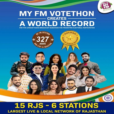 94.3 MY FM creates a world record by broadcasting the longest live radio show 'Votethon' for voter awareness