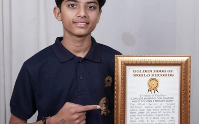 Ronit Joshi created a world record by solving Rubik's Cube while skating blindfolded