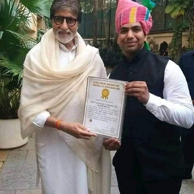 Rahul Bhati registered his name in the Golden Book of World Records by tying the maximum number of turbans in one minute