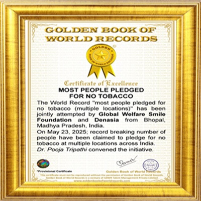 World record made in anti-tobacco oath ceremony in Bhopal, recorded in Golden Book of World Records